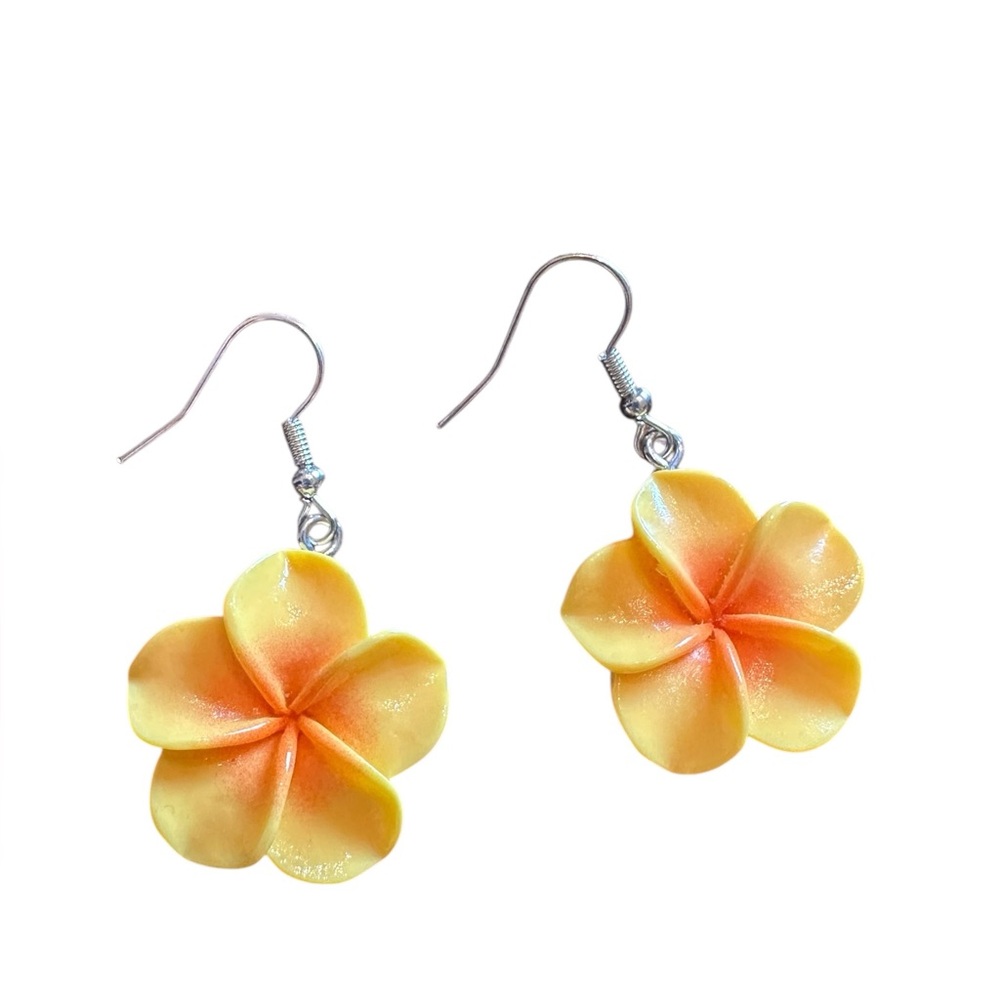 Acrylic Golden Yellow and Orange Textured Hibiscus Drop Earrings